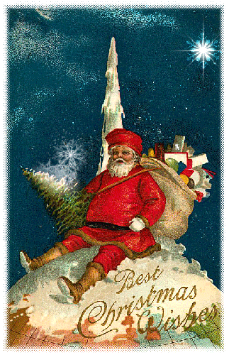 Grote kerstanimatie van een kerstman - Best Christmas Wishes met de Kerstman met een zak met kerstcadeaus op de noordpool