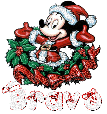 Grote kerstanimatie van een kerstkrans - Bravo met een muis in kerstkleding in een kerstkrans met rode strik