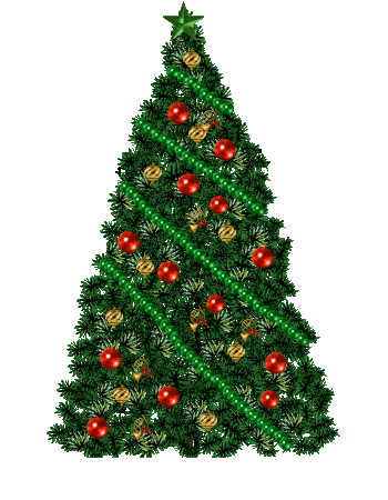 Grote kerstanimatie van een kerstboom - Kerstboom met groene kralen, rode kerstballen en witte kerstverlichting