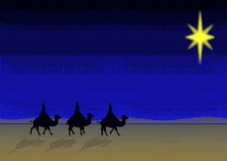 Middelgrote kerstanimatie van een kerstster - De drie wijzen uit het oosten volgen de ster van Bethlehem