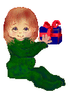 Mini animatie van een kerstcadeau - Blij meisje met een kerstcadeau met rode strik
