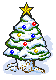 Mini kerstanimatie van een kerstboom - Besneeuwde kerstboom met gele kerstster en gekleurde kerstverlichting