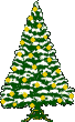 Mini kerstanimatie van een kerstboom - Besneeuwde kerstboom met gele kerstverlichting