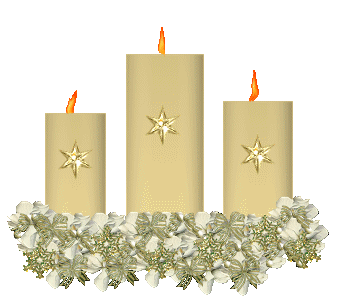 Grote kerstanimatie van een kerstkaars - drie brandende witte kaarsen