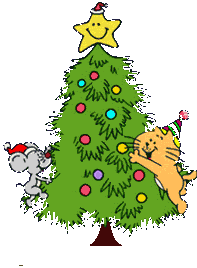 Middelgrote kerstanimatie van een kerstboom - Muizen en katten klimmen in de kerstboom