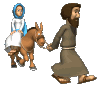 Mini animatie van een kerststal - Jozef en Maria met de ezel op pad