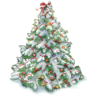 Grote kerstanimatie van een kerstboom - Besneeuwde kerstboom met rode slingers