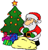 Mini animatie van een kerstman - Naast de kerstboom haalt de Kerstman een pakje uit zijn zak
