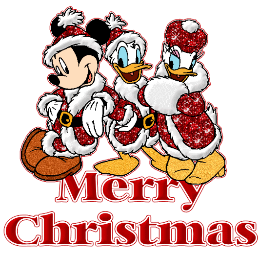 Grote kerstanimatie van Disney - Merry Christmas met twee eenden en een muis die kerstkleding dragen