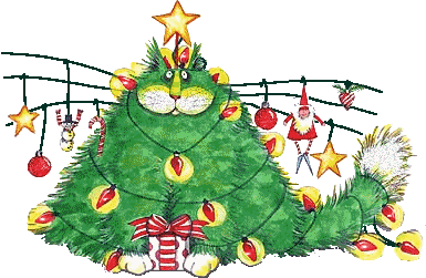 Middelgrote animatie van kerstverlichting - Poes als kerstboom met rode kerstverlichting en een gele ster als piek