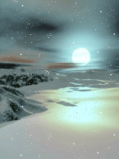 Middelgrote animatie van sneeuw - Het sneeuwt in het sneeuwlandschap bij volle maan