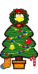Mini kerstanimatie van een kerstboom - Kerstboom met gekleurde kerstverlichting met een kerstkrans en gele ster als piek