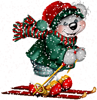 Middelgrote animatie van een kerstdier - Muis op ski's in de sneeuw
