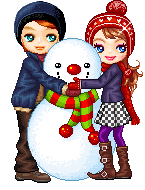Kleine animatie van een sneeuwpop - Jongentje en meisje houden een sneeuwpop vast