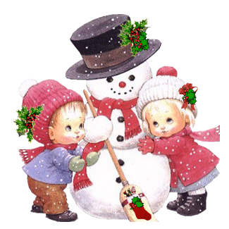 Grote animatie van een sneeuwpop - Twee kinderen met een sneeuwpop