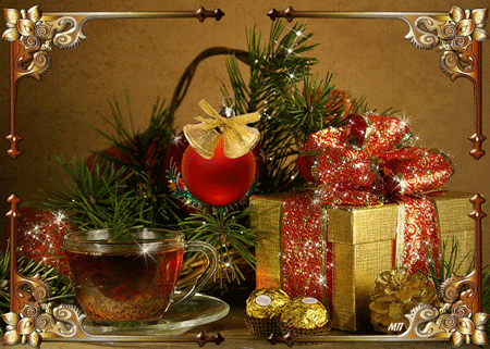 Grote kerstanimatie van een kerstcadeau - Een geel kerstcadeau met rode strik