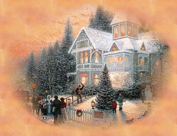Grote kerstanimatie van een kersthuis - Huis in de sneeuw met een kerstboom ervoor