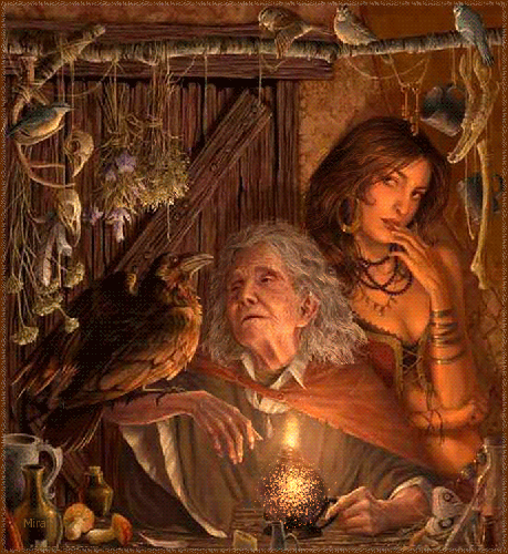 Grote kerstanimatie - Oud wijf met haar dochter en vogeltjes