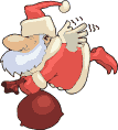 Mini animatie van een kerstman - De Kerstman vliegt met zijn zak met kerstcadeaus door de lucht