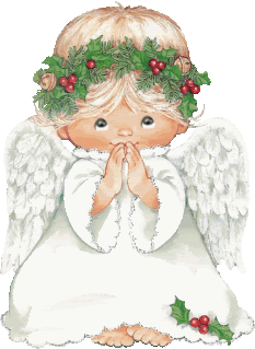 Middelgrote animatie van een kerstengel - Biddend engeltje met hulstblaadjes met rode bessen op haar hoofd