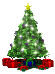 Mini kerstanimatie van een kerstboom - Kerstboom met witte kerstverlichting en rode pakjes eronder
