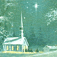 Mini animatie van een kerk - De mensen gaan de kerk in terwijl de kerstster helder aan de hemel schijnt