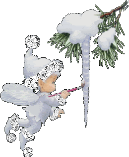 Middelgrote animatie van een kerstengel - Engeltje dat een ijspegel beschildert
