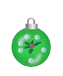 Middelgrote kerstmis animatie van een kerstbal - Groene kerstbal met hulstblaadjes en rode bessen en sneeuwvlokken