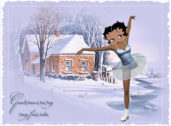 Grote animatie van een kerstmeisje - Meisje aan het kunstschaatsen in een sneeuwlandschap