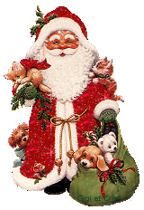 Kleine kerstanimatie van een kerstman - Santa Claus met in zijn zak twee beren