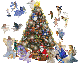 Middelgrote kerstanimatie van een kerstboom - Kerstboom omringd door engelen