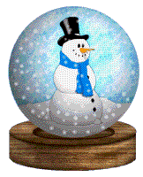Kleine animatie van een sneeuwglobe - Sneeuwglobe met daarin een sneeuwpop met blauwe sjaal en een zwarte hoed