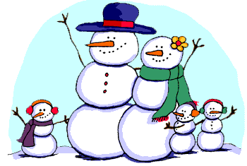 Middelgrote animatie van een sneeuwpop - Een sneeuwpoppen gezin staat met de armen te zwaaien