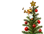 Mini kerstanimatie van een kerstboom - Engeltje in de kerstboom dat op de trompet blaast