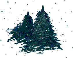 Middelgrote kerstanimatie van een kerstboom - Twee sparrenbomen terwijl het sneeuwt