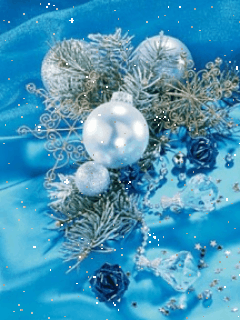 Middelgrote animatie van sneeuw - Sneeuw valt op de blauwe kerstballen