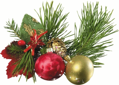 Grote kerstanimatie van een kerstbal - Een rode en een goudkleurige kerstbal met kerstgroen en witte sterretjes
