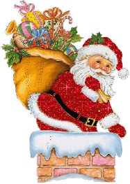 Kleine animatie van een schoorsteen - De Kerstman gaat met zijn zak met kerstcadeaus de schoorsteen in