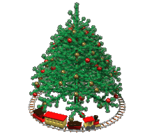 Kleine kerstanimatie van een kerstboom - De trein rijdt over de spoorrails die rondom de kerstboom lopen