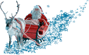 Middelgrote animatie van een rendier - De kerstman met zijn arrenslee en het rendier in de sneeuw