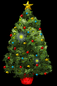 Middelgrote kerstanimatie van een kerstboom - Kerstboom met een gele ster als piek en twinkelverlichting