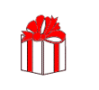 Mini animatie van een kerstcadeau - Wit kerstcadeau met een rode strik waar een kerstbabe in zit