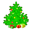 Mini kerstanimatie van een kerstboom - Kerstboom met gele sterren en kerstcadeaus