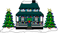 Kleine animatie van een kersthuis - Huis met kerstverlichting en twee kerstbomen