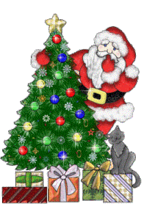 Middelgrote kerstanimatie van een kerstboom - De Kerstman is de kerstboom aan het versieren met daaronder een verzameling kerstcadeaus