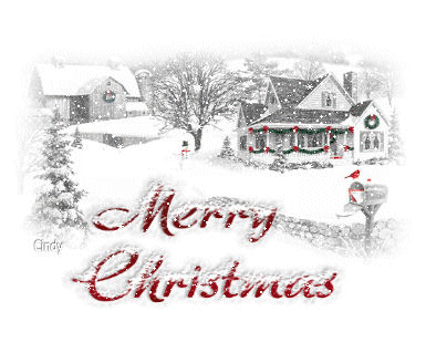 Grote kerstanimatie van een kersthuis - Merry Christmas met een besneeuwd huis in de sneeuw