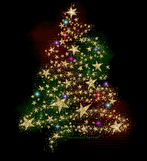 Middelgrote kerstanimatie van een kerstboom - Goudkleurige sterretjes die samen een kerstboom vormen