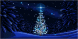 Mini kerstanimatie van een kerstboom - Kerstboom met blauwe kerstverlichting in een blauwe omgeving