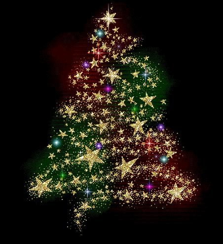 Grote kerstanimatie van een kerstboom - Goudkleurige sterretjes die samen een kerstboom vormen