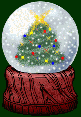 Kleine animatie van een sneeuwglobe - Sneeuwglobe met daarin een kerstboom met een grote gele ster als piek